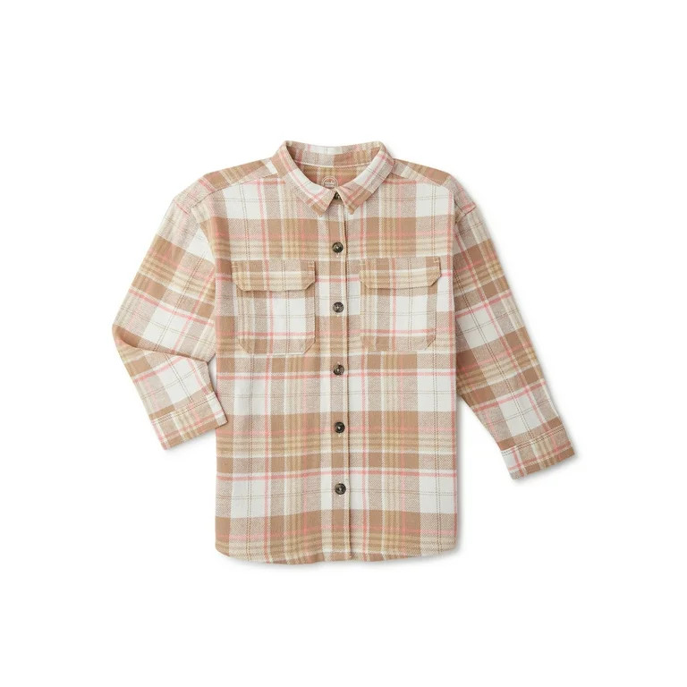 Wonder Nation Girls Long Sleeve Plaid Shacket, Sizes 4-18 & Plus | Walmart (US)