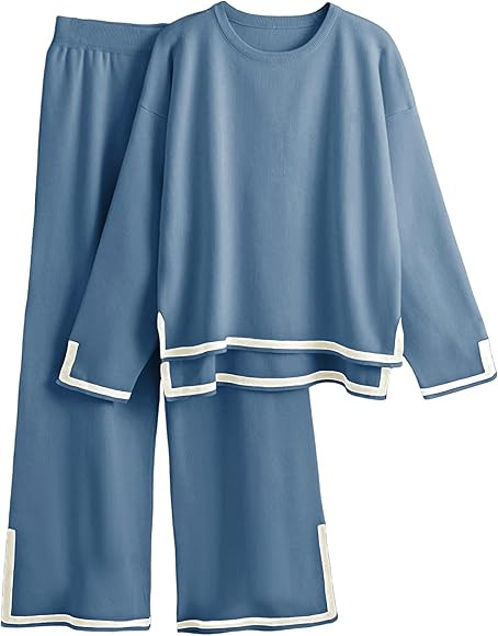EsheSy Women's 2 Piece Outfits Sweater Sets Long Sleeve Knit Pullover Tops Wide Leg Pants Tracksu... | Amazon (US)