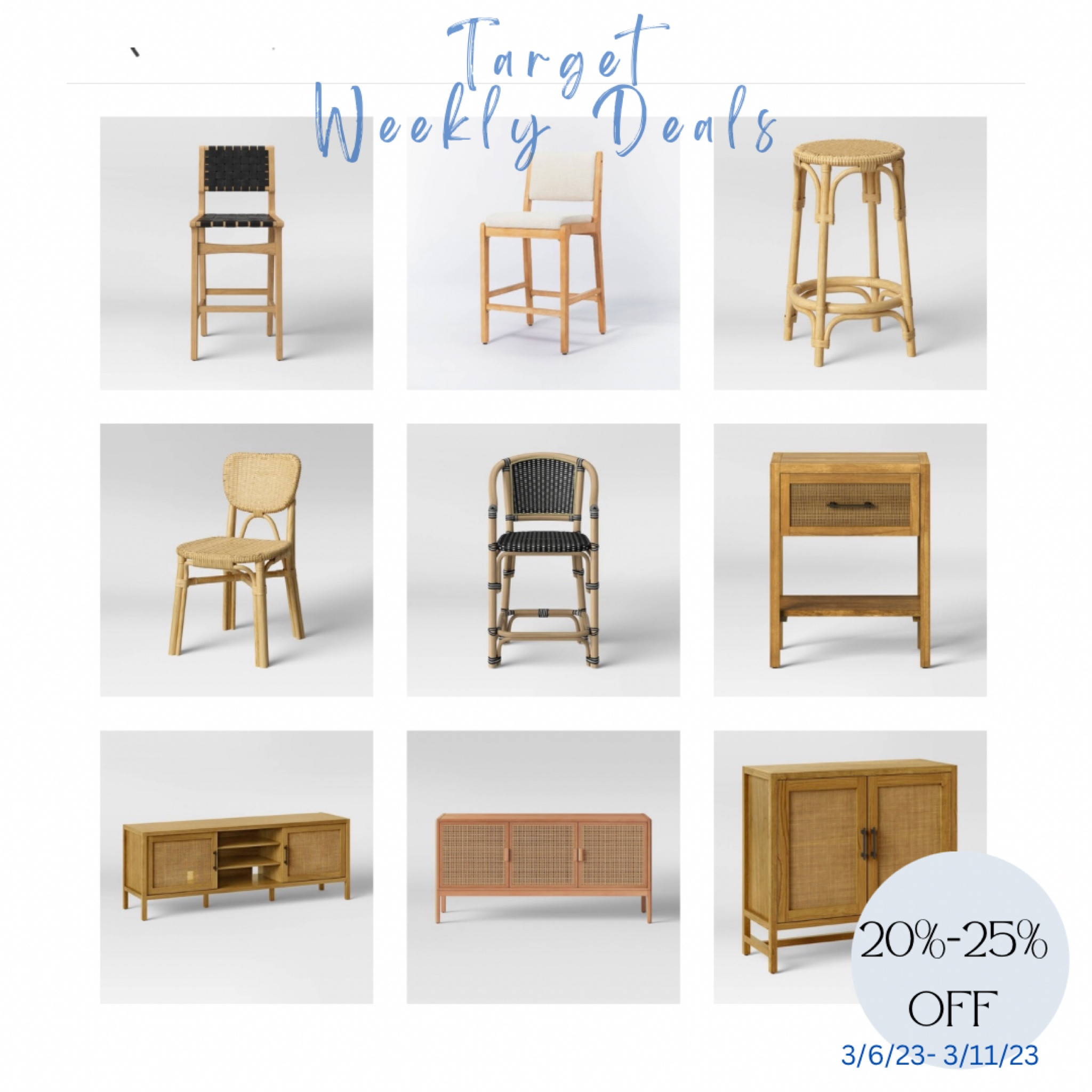 Target weekly deals on Rattan TV Stands and Bar & Counter Stools .
Take advantage of 20-25%off

#LTKSale #LTKhome #LTKFind