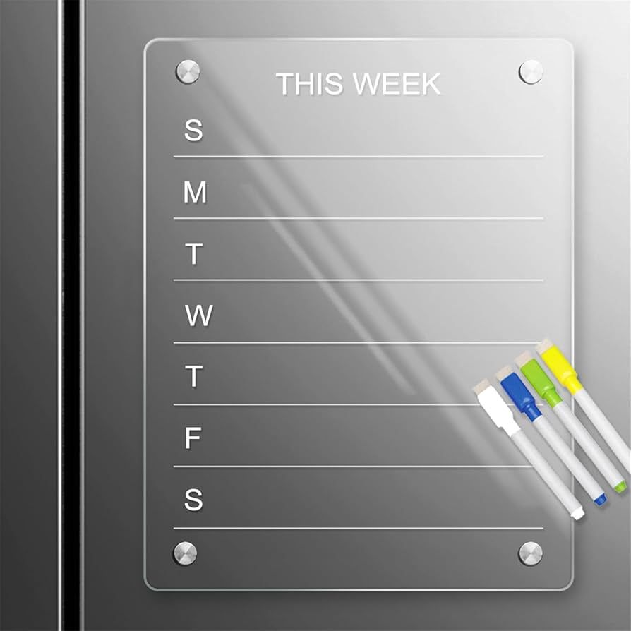 Magnetic Notepad - Acrylic Clear Weekly Meal Planner Board Resuable Dry Erase Board Week Calendar... | Amazon (US)