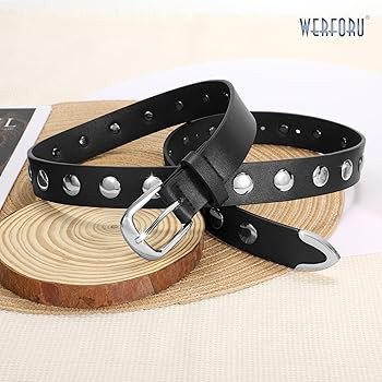 WERFORU Women Fashion Leather Belt Women Belts for Jeans Dress Women Punk Leather Belt Women Stud... | Amazon (US)