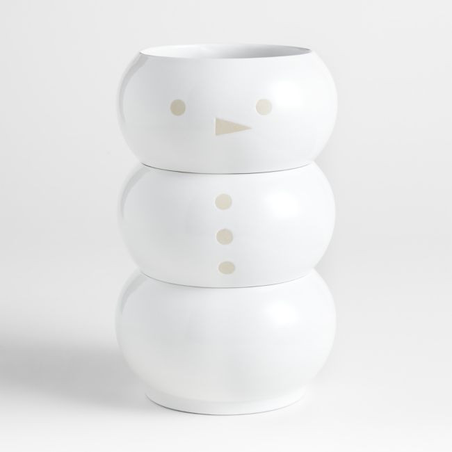 Stacking Snowman White Stoneware Bowls Set | Crate & Barrel