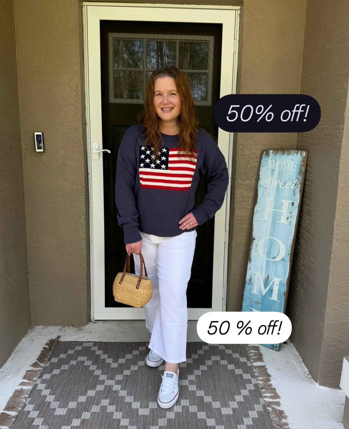 Americana, coastal style, flag sweater, white denim, petite pants, converse style, Sea and Grass bucket bag, Old Navy, Old Navy sale, Old Navy style

Sweater- L tall ( for length)
Denim- TTS 
Sneakers- TTS 

#LTKFindsUnder50 #LTKSaleAlert #LTKPetite
