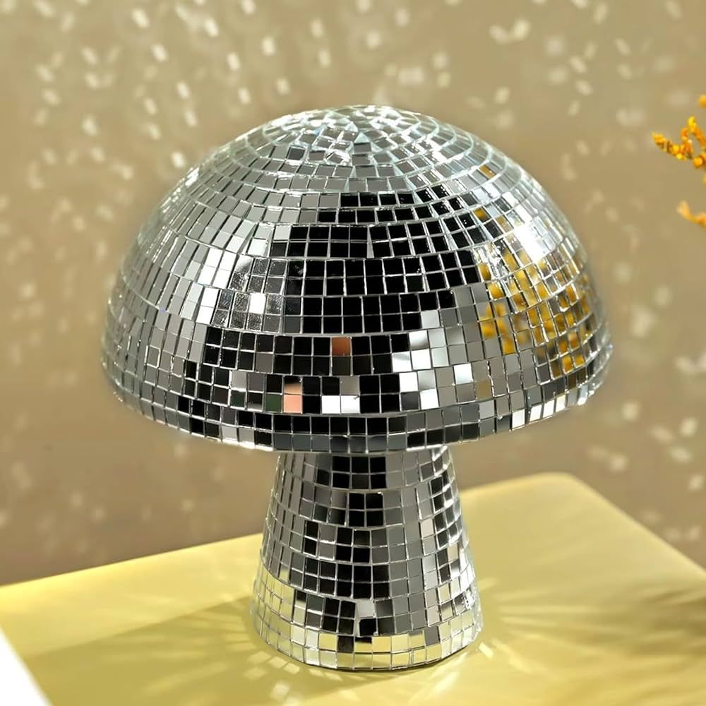 Mushroom Disco Ball Creative Silver Freestanding Mushroom Shape Disco Ball,Reflective Sliver Mirr... | Amazon (US)