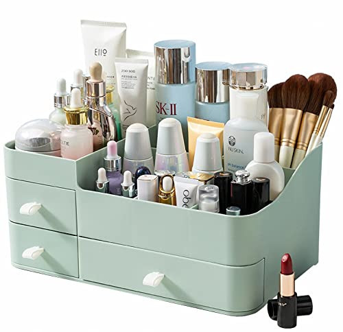 Makeup Organizer for Vanity, Large Countertop Organizer with Drawers, Cosmetics Storage for Skin Care, Brushes, Eyeshadow, Lotions, Lipstick,Nail Polish.Great for Dresser, Bathroom, Bedroom-Green | Amazon (US)