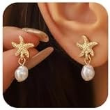 Seashell Starfish Earrings Beach Jewelry for Women Pearl Drop Shell Earrings Ocean Beachy Fashion... | Amazon (US)