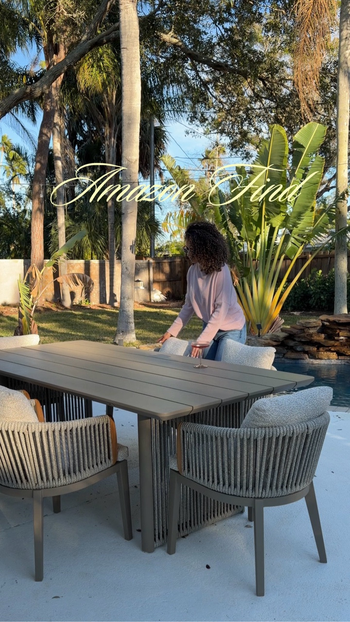 Giving our outdoor space a major upgrade with this stylish patio furniture set from Amazon! 🫶🏽 Comment TABLE for the 🔗 to this Amazon dining set (code A05MANDA to save $$) 

#homediy #patiodecor #homedecorideas #diningset #purpleleaf