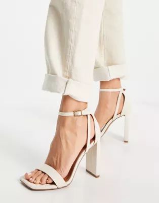 ASOS DESIGN Noelle barely there block heeled sandals in natural | ASOS (Global)