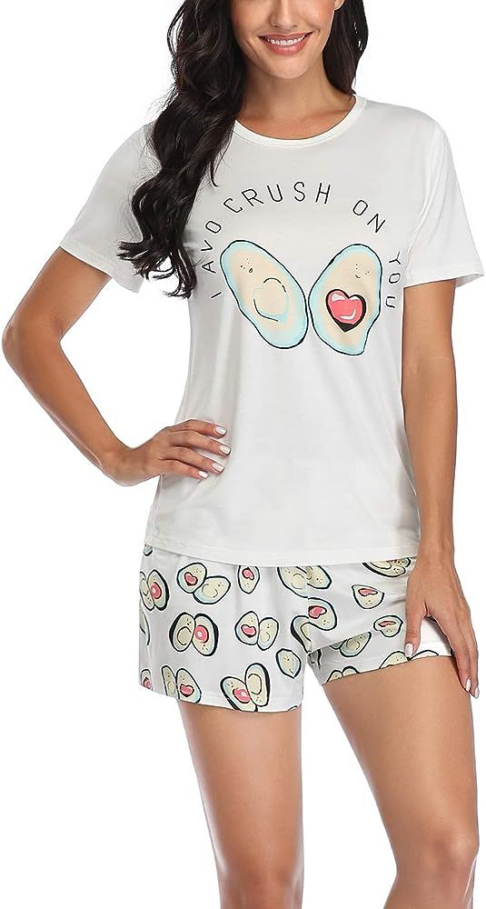 Women's Short Pajama Set Cute Print Tee and Shorts Sleepwear Pjs Sets XS-XXL | Amazon (US)