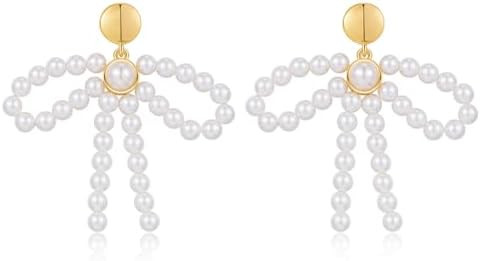 FAUTHENTICUTE Heart Earrings For Women Ribbon Bow And Heart Dangle Earrings Valentine's Day Gift | Amazon (US)