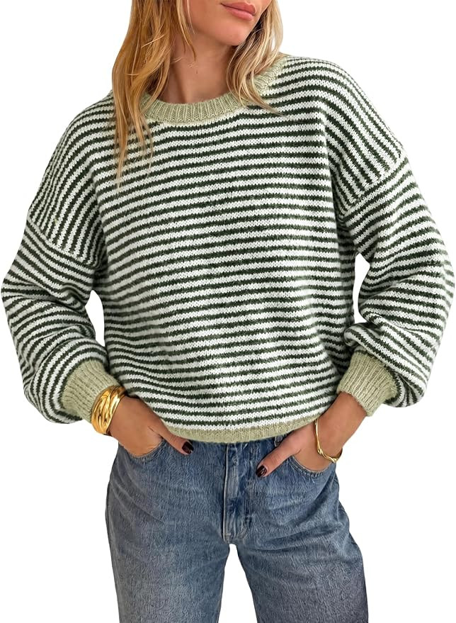 Cicy Bell Womens Striped Sweater Loose Fit Color Block Knit Pullover Tops | Lightweight, Crewneck... | Amazon (US)