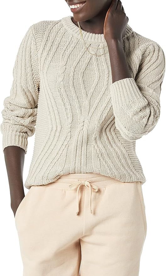 Amazon Essentials Women's 100% Cotton Crewneck Cable Sweater | Amazon (US)