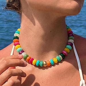 Beaded necklace for Women Boho Bead Chunky Necklace Big Bead Necklace Fashion Trendy Summer Color... | Amazon (US)