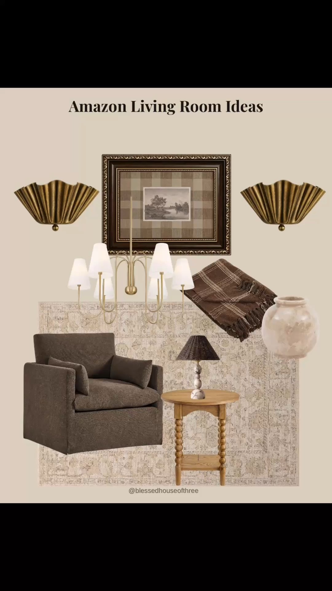 Amazon living room finds for creating a warm, neutral home that looks collected and elevated. Organic modern decor. These Amazon home decor finds include neutral accent chairs, vintage-inspired area rugs, statement lighting, wall sconces, side tables, lamps, mirrors, cozy throws and decorative accents that make it easy to get the organic modern living room look.

I love mixing warm wood tones, antique brass, creamy neutrals and rich brown accents for a living room that feels cozy without looking overly decorated. These are especially good finds if you love neutral home decor, transitional interiors, organic modern style, vintage-inspired decor and designer-looking Amazon home finds.

Everything shown is linked so you can shop each Amazon living room look. 🤎

#LTKHome #LTKSaleAlert #LTKSeasonal