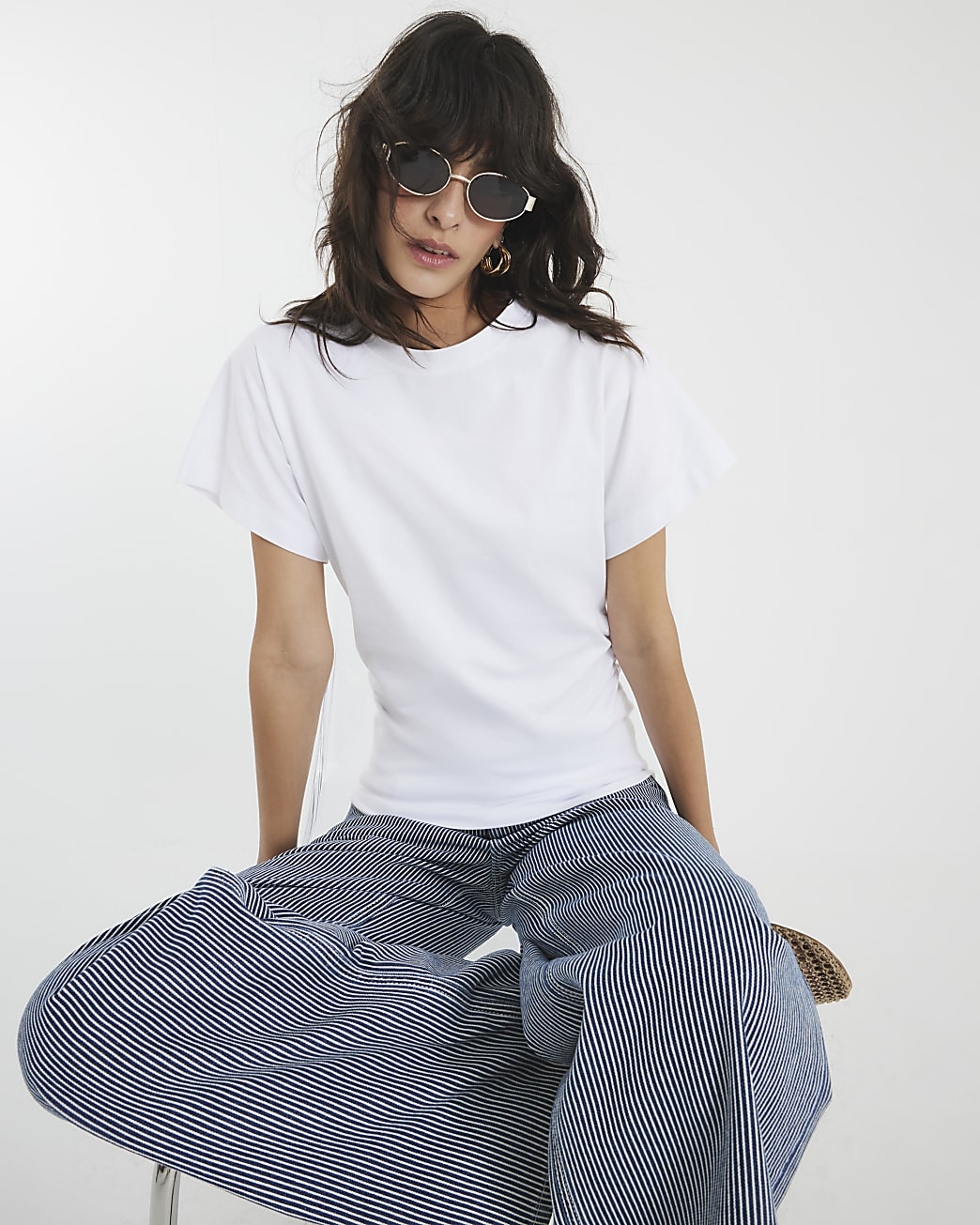 White Ruched Side Kimono Sleeve T-shirt | River Island UK & IE