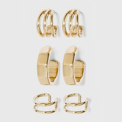 Ear Cuff and Hoop Earring Set 3pc - A New Day™ Gold: Nickel-Free Metal, Post Closure | Target