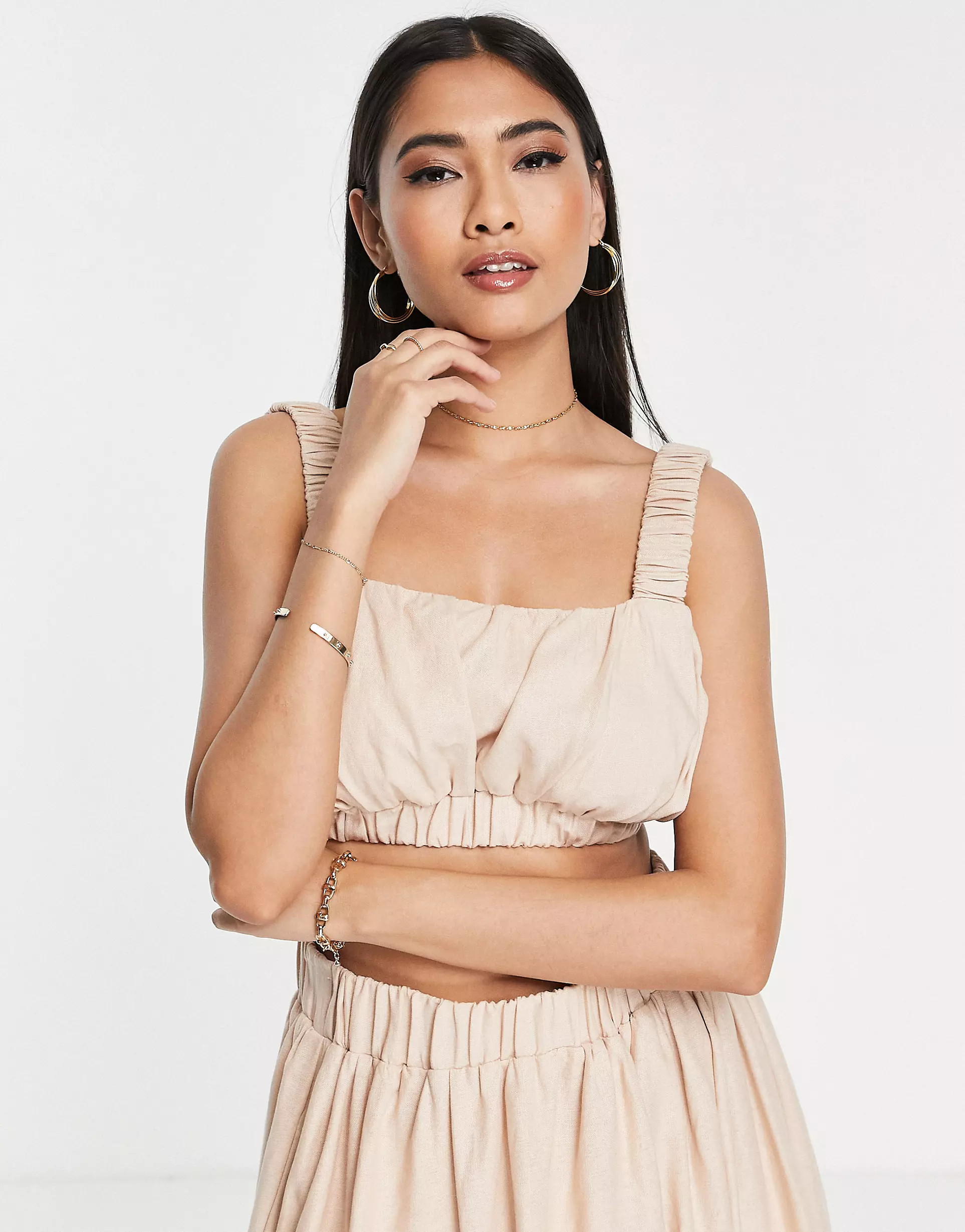 ASOS EDITION linen crop top & maxi skirt in stone - CREAM | ASOS (Global)