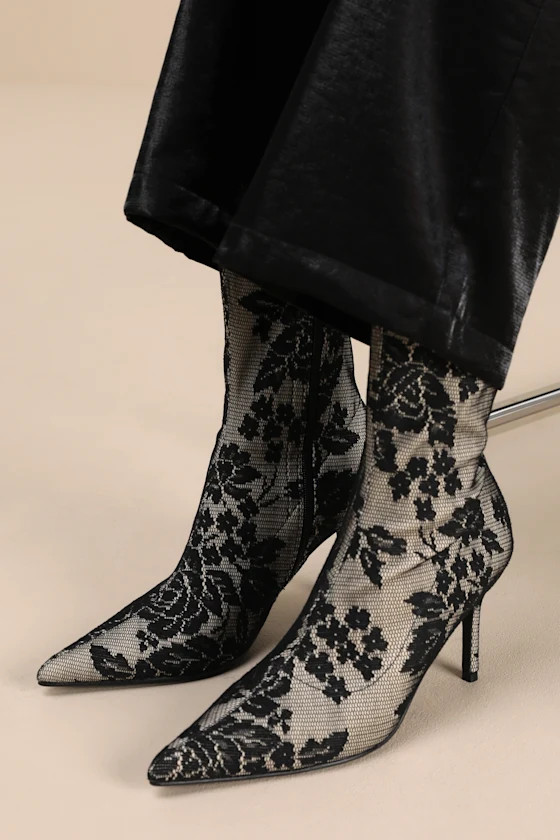 Marquetta Black Lace Pointed-Toe Ankle Booties | Lulus