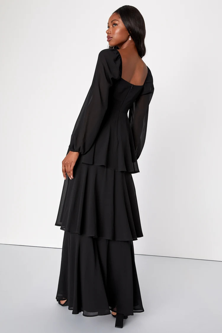 Tier to Enchant Black Long Sleeve Tiered Maxi Dress | Lulus
