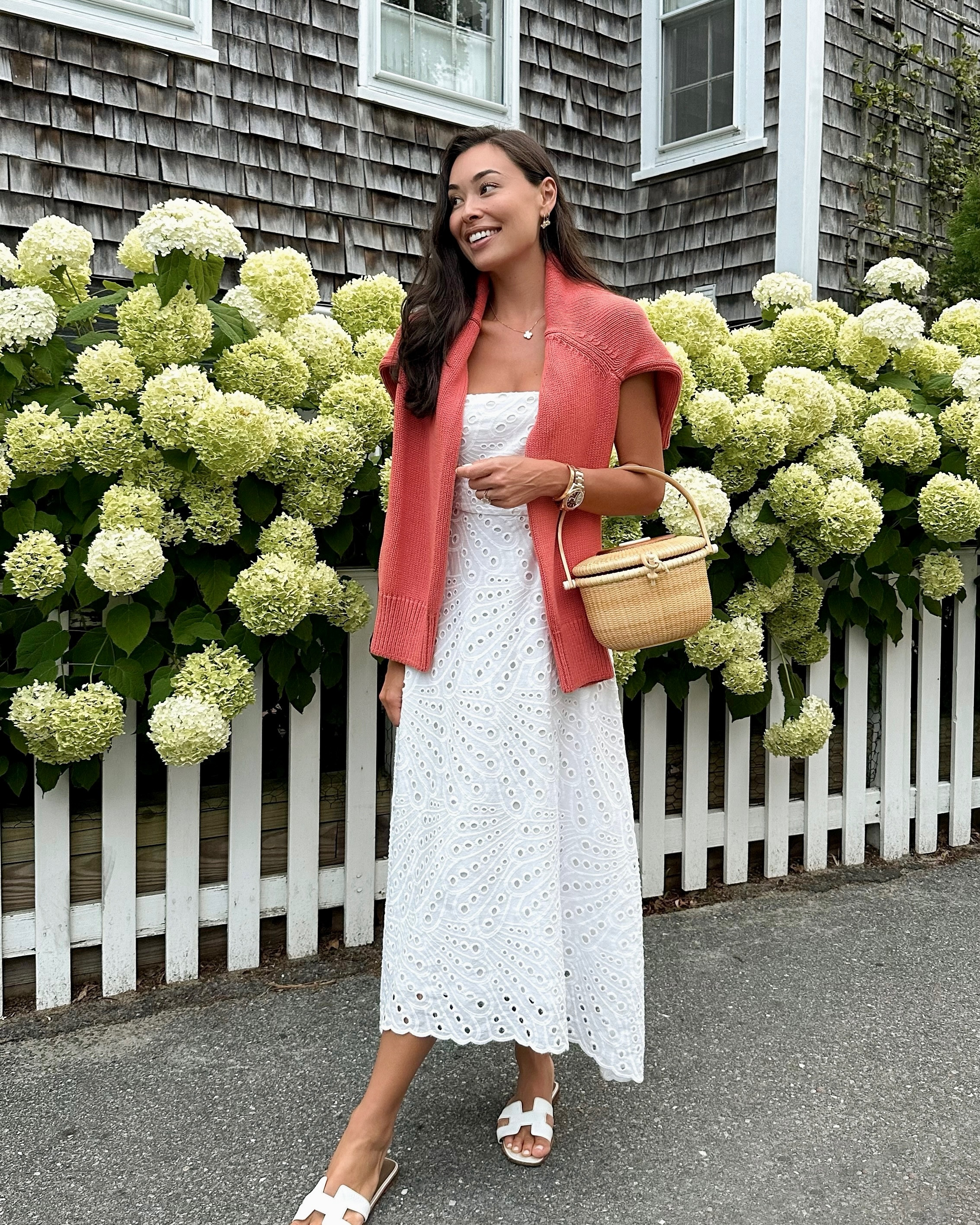 Classic white eyelet dress, Everyone Loves The Weekend, Nantucket red sweater. 

#LTKSeasonal #LTKTravel #LTKShoeCrush