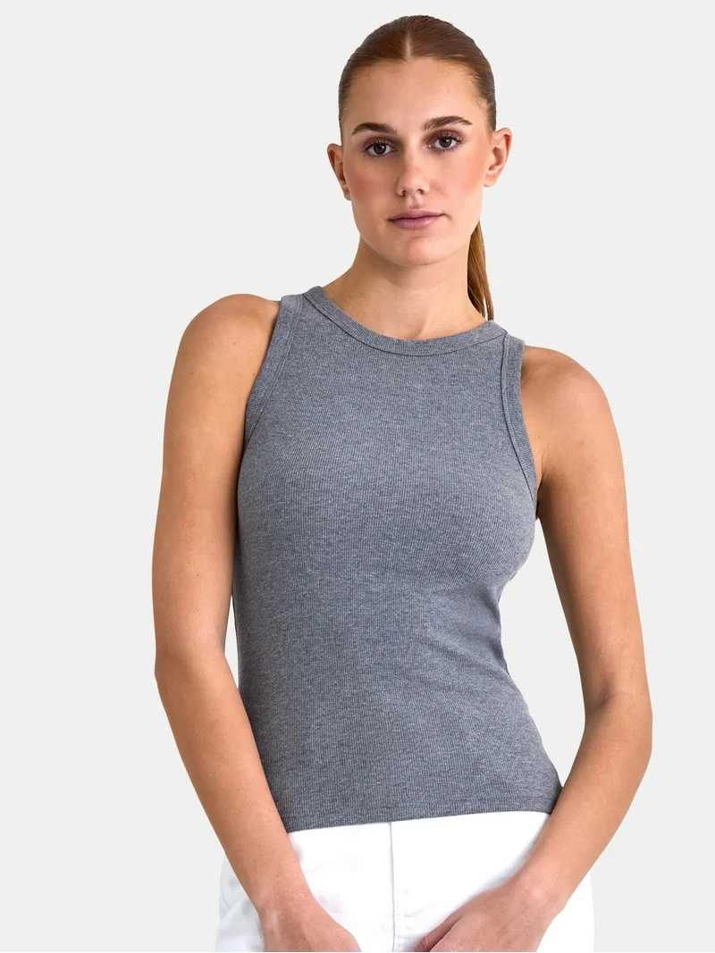 Time and Tru Women's High Neck Ribbed Tank Top, Sizes XS-XXXL - Walmart.com | Walmart (US)