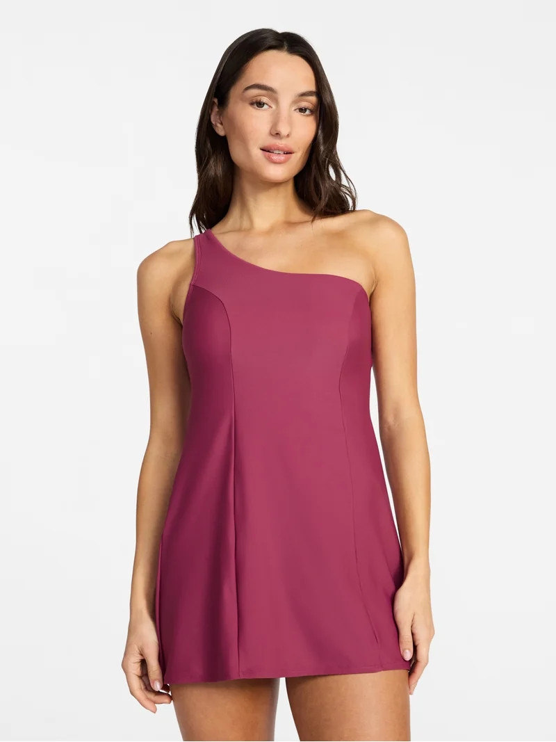 Time and Tru Women's and Women's Plus Size One Shoulder Swim Dress, Sizes XS-3X | Walmart (US)