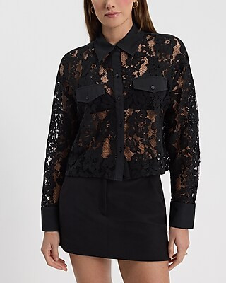 Double Pocket Lace Cropped Shirt | Express