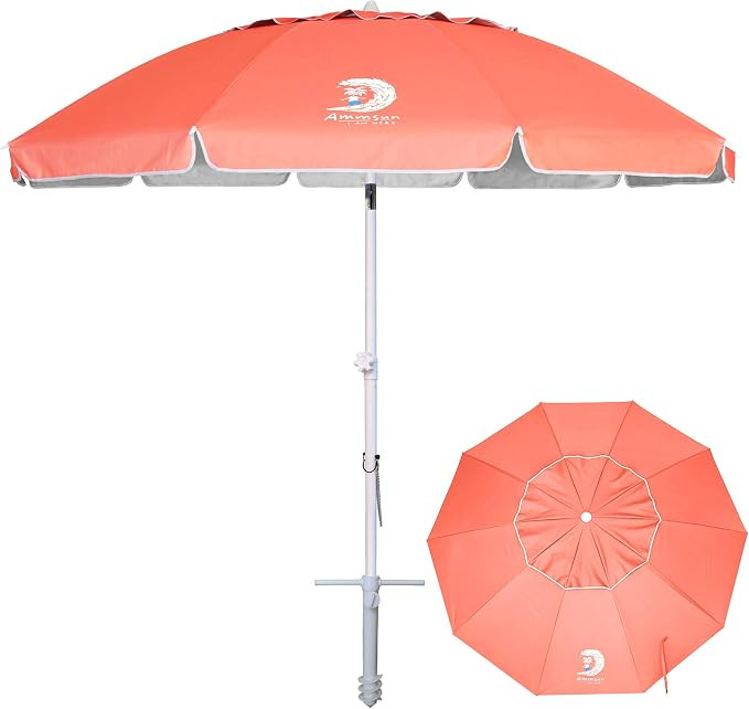 AMMSUN 8 Feet Large Beach Umbrella with Sand Anchor Heavy Duty High Wind Portable Outdoor Umbrell... | Amazon (US)