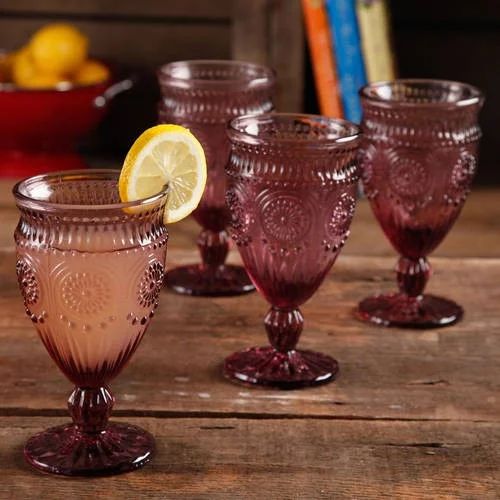 The Pioneer Woman Adeline 12-Ounce Footed Glass Goblets, Set of 4, Plum | Walmart (US)