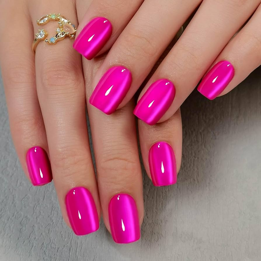 Soft Gel Press on Nails Short - Cat Eye Press on Nails Square with Nail Glue for Women Gift, Fake... | Amazon (US)