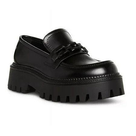 Steve Madden Women s Aerin Lug Sole Chain Design Chunky Heel Loafer Slip On Shoe (Black 9) | Walmart (US)