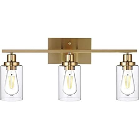 Gold Bathroom Light Fixtures, 3 Light Brushed Gold Bathroom Vanity Lights with Clear Grooved Glass S | Amazon (US)