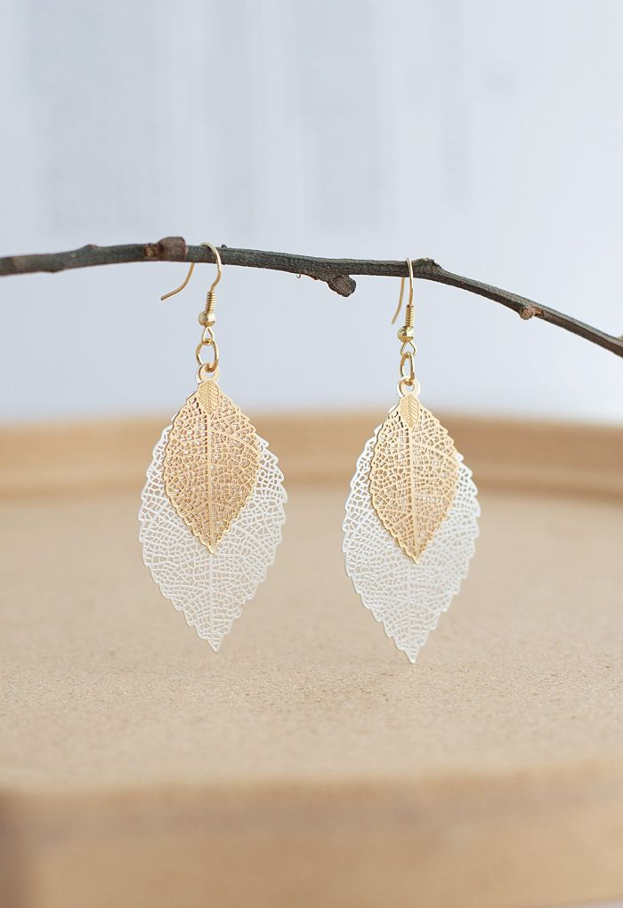 Boho Double Leaf Earrings in Silver | Chicwish