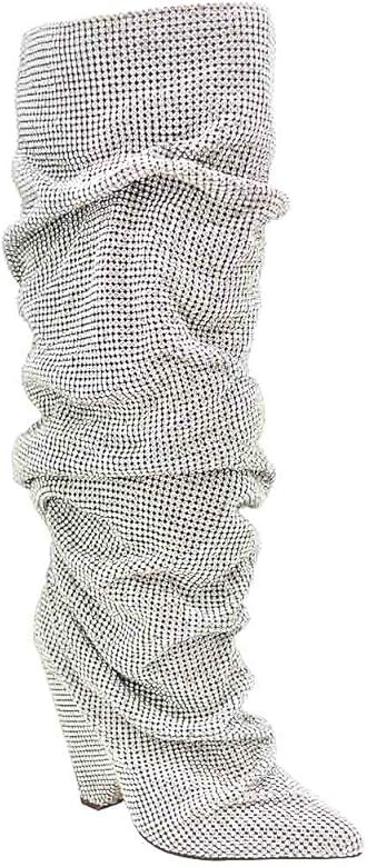 Embellished Rhinestone Crystal Covered Knee High Slouch Boot/Fall Winter Most Wanted Shoe Boot | Amazon (US)