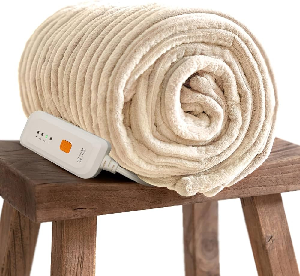 GOTCOZY Electric Blanket Heated Throw 50''X60''- Ribbed Faux Fur Heated Blanket with 4 Heating Le... | Amazon (US)