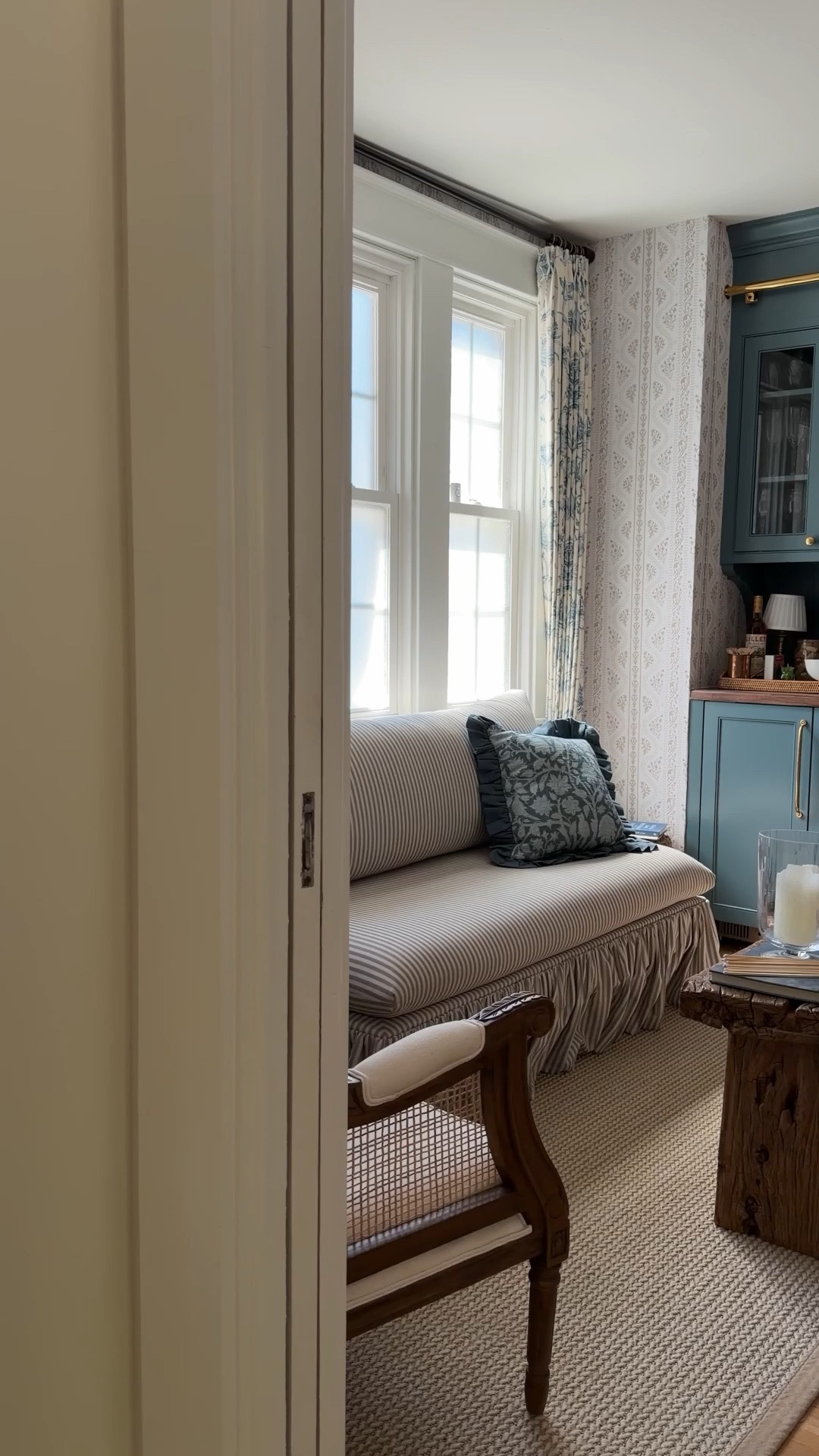 Once you start choosing character over convenience, your home changes.

Case in point: this settee. Could I have put a storage bench here? Sure. Would it have been more practical? Probably. But this little settee adds something a storage bench never could. It softens the space, creates a moment, and makes the house feel a little more collected and a little less expected.

Sometimes the best design decisions aren’t about maximizing function and are more about creating a home that feels uniquely yours.

Comment SHOP and I’ll send you the details and the other patterns this stunner comes in!