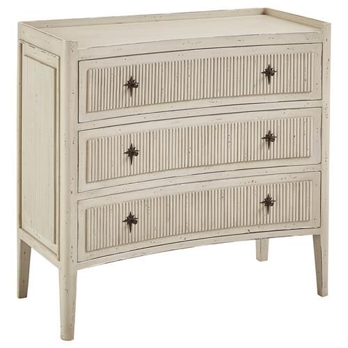 Avelino French White Mahogany Wood Star Pulls 3 Drawer Concave Bachelor Chest | Kathy Kuo Home
