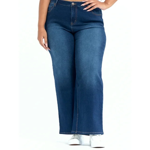 A3 Denim Women's Plus Size High Rise Wide Leg Jeans | Walmart (US)