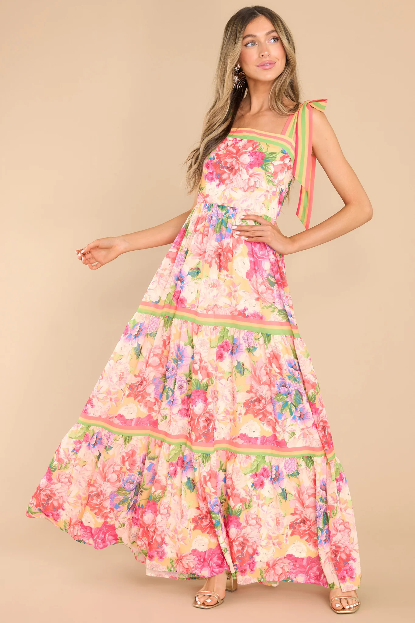 Quite The View Yellow Floral Maxi Dress | Red Dress 