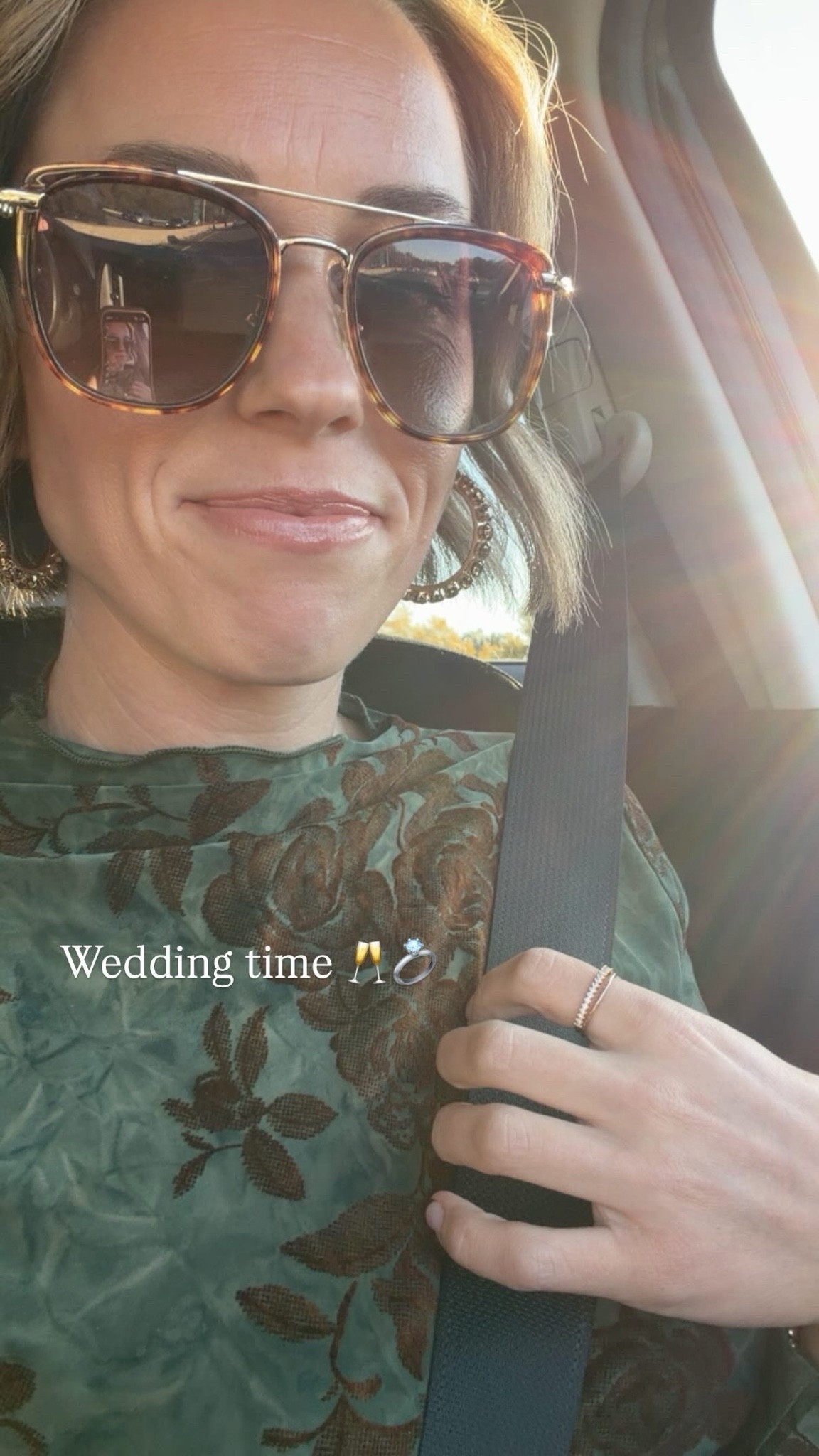 This dress is sooo pretty! Got so many compliments on it. Stretchy without being clingy. Wearing a size S. 

Unfortunately these earrings are a few years old and it doesn’t look like they are sold anymore.