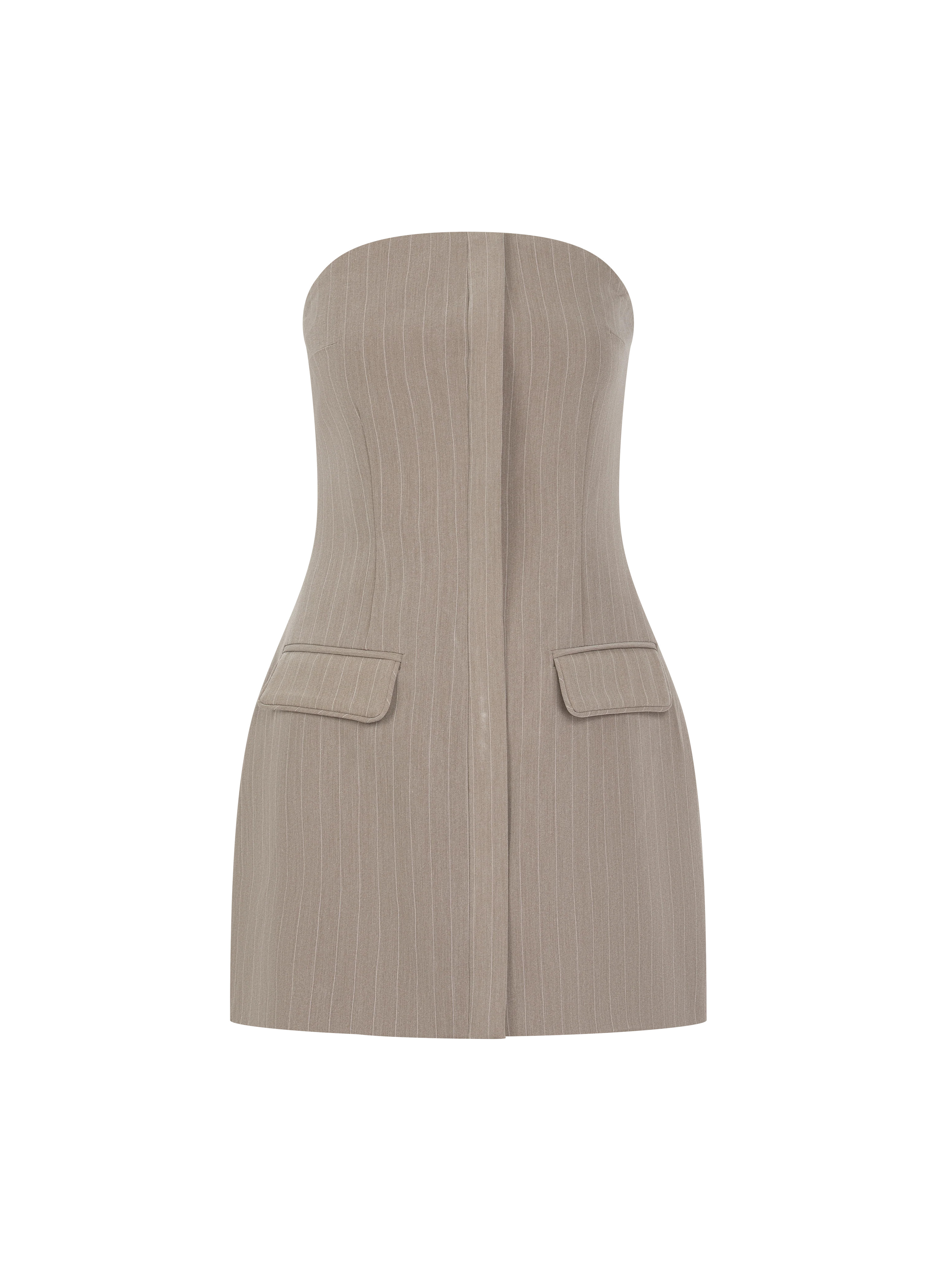 Pinstripe Bandeau Dress - Taupe | Maebe