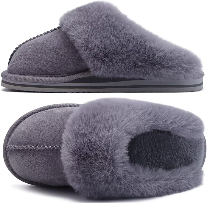 KuaiLu Womens Fluff Dual Memory Foam Slippers Ladies Cozy Arch Support Warm Scuff Slippers Slip o... | Amazon (US)
