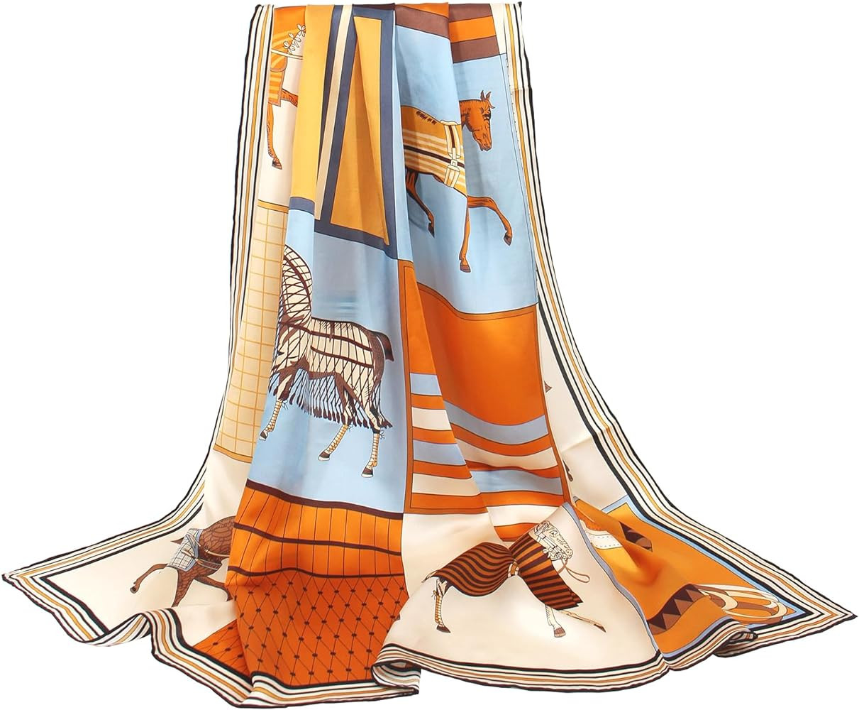 ANDANTINO 100% Silk Scarf 43" Large Square Lightweight Headscarf& Shawl–Women Hair Wraps-With G... | Amazon (US)