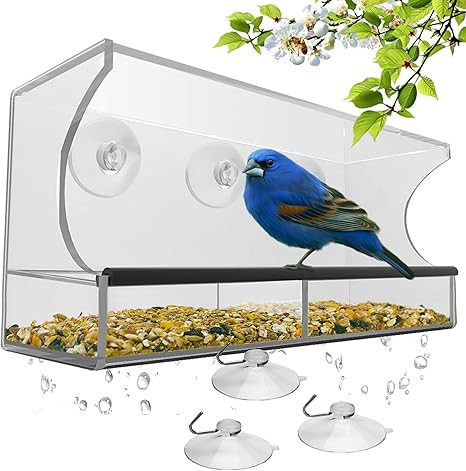 Window Bird Feeder with Strong Suction Cups and Seed Tray, Outdoor Birdfeeders for Wild Birds, Fi... | Amazon (US)