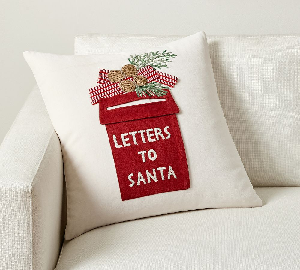 Santa's Mailbox Embroidered Pillow | Pottery Barn (US)