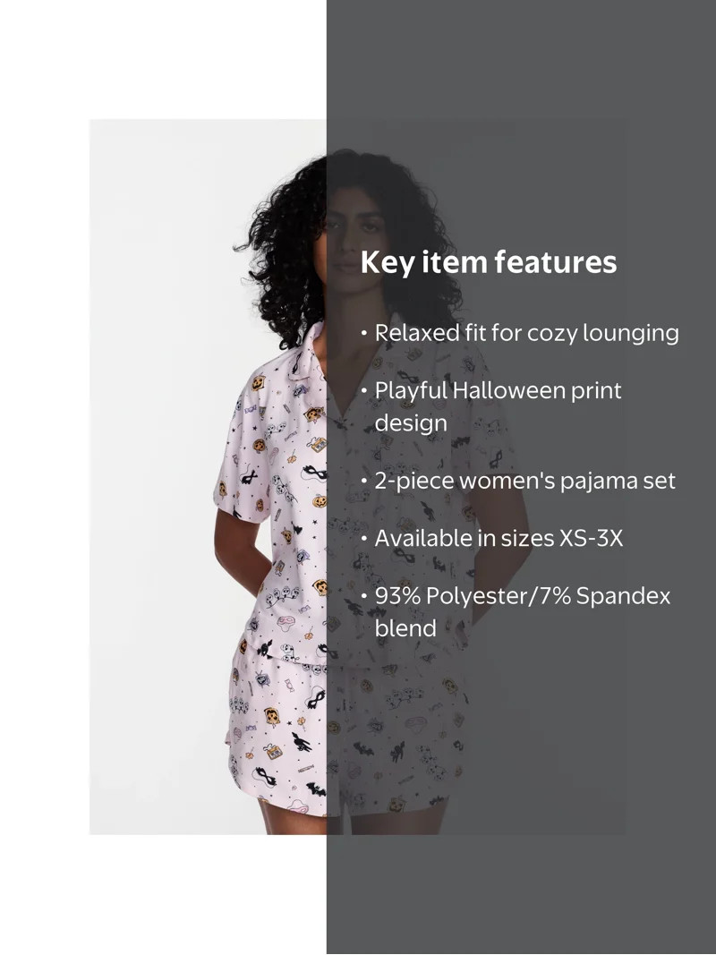 Halloween Women's Notched Top and Shorts Pajama Set from Way to Celebrate, 2-Piece, Sizes XS-3X | Walmart (US)