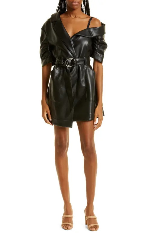 Cinq à Sept Katie One-Shoulder Belted Faux Leather Minidress in Black at Nordstrom, Size 4 | Nordstrom