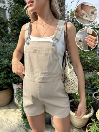 SHEIN Maternity Patched Pocket Overall Romper Without Tank Top | SHEIN