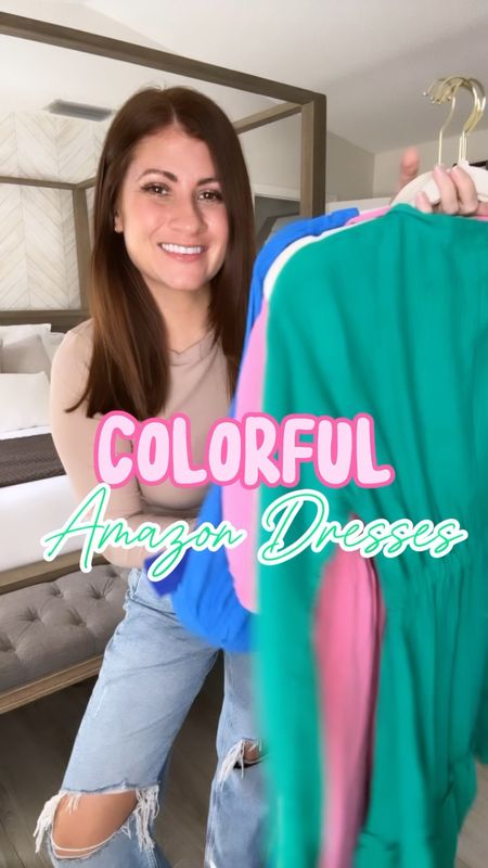 Colorful Amazon Dresses 💙💚❤️🩷 Perfect for spring, your next vacation or any even my you have coming up! Have fun are these colors! Which ones is your favorite? 

💚🩷Follow me for more affordable finds and Amazon Try ons!❤️💙

Wearing: 
A size small in all 5 dresses! All come in several color options! 

#LTKSeasonal #LTKfindsunder50 #LTKstyletip