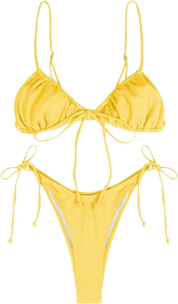 ZAFUL Womens High Cut Thong Bikini Set Swimsuits Cami String Sexy Bathing Suit | Amazon (US)